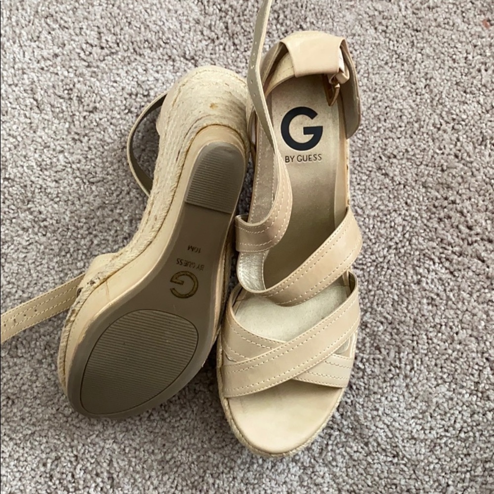 Size 10 beige ankle-strapped sandal